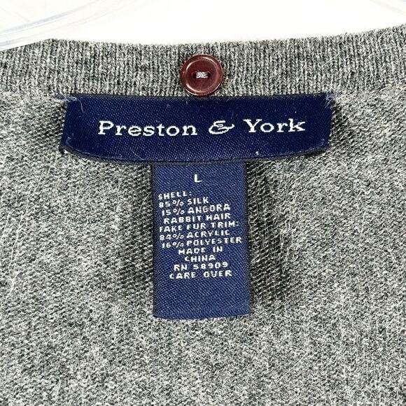 Preston & York Large Cardigan Sweater Gray Angora Silk Knit V Neck Button Up 506 - Picture 4 of 5